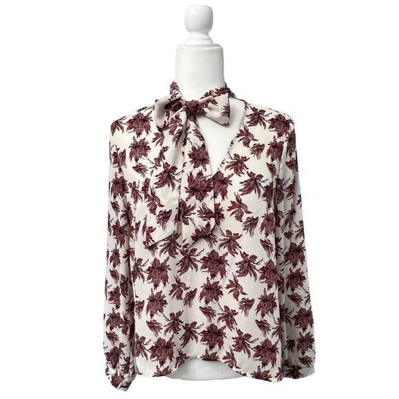 Astr The Label Long Sleeve Bow Neck Sheer Floral Top - Size XS - Picture 1 of 14